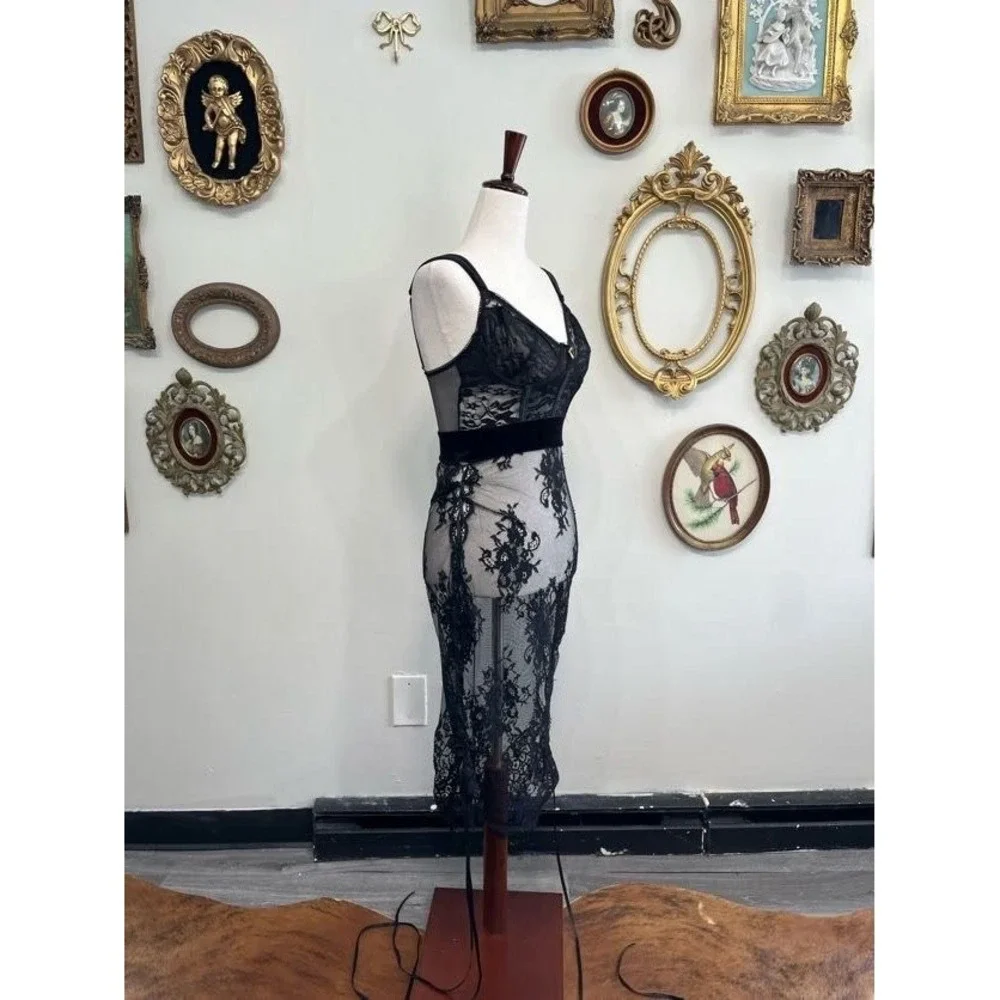 Dreamgirl Black Eyelash Lace Slip Chemise Size M - Picture 3 of 9